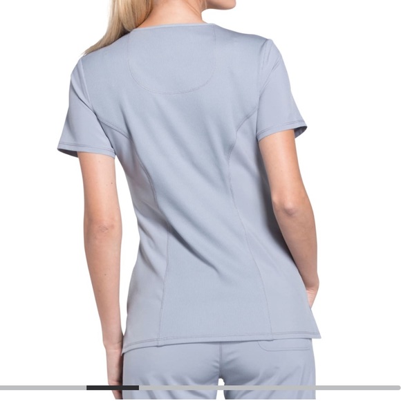 Cherokee Infinity Scrub Mock Wrap Top. Pewter Gray. Size Medium. - Picture 7 of 8